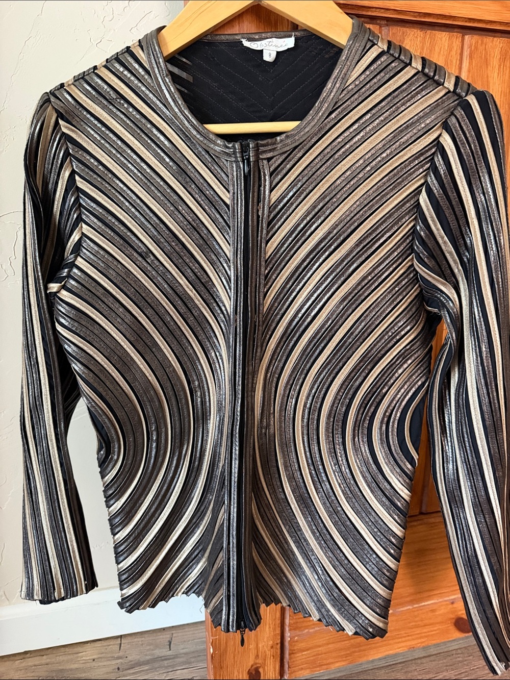 Obstinee Metallic Pleated Statement Jacket - Bronze & Gold - Size 8